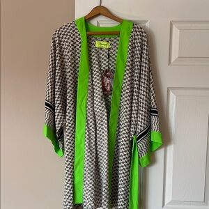 Chic Black and White Kimono with Neon Green Accents